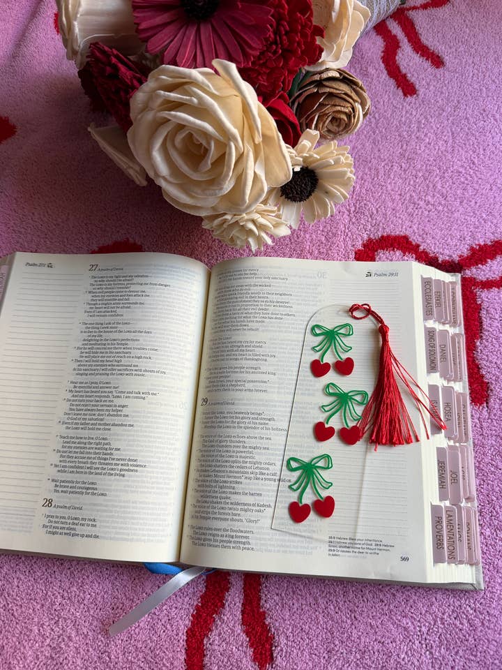 Coquette Bow Cherry Bookmark – Book Accessory Gift for wholesale by Vonrose
