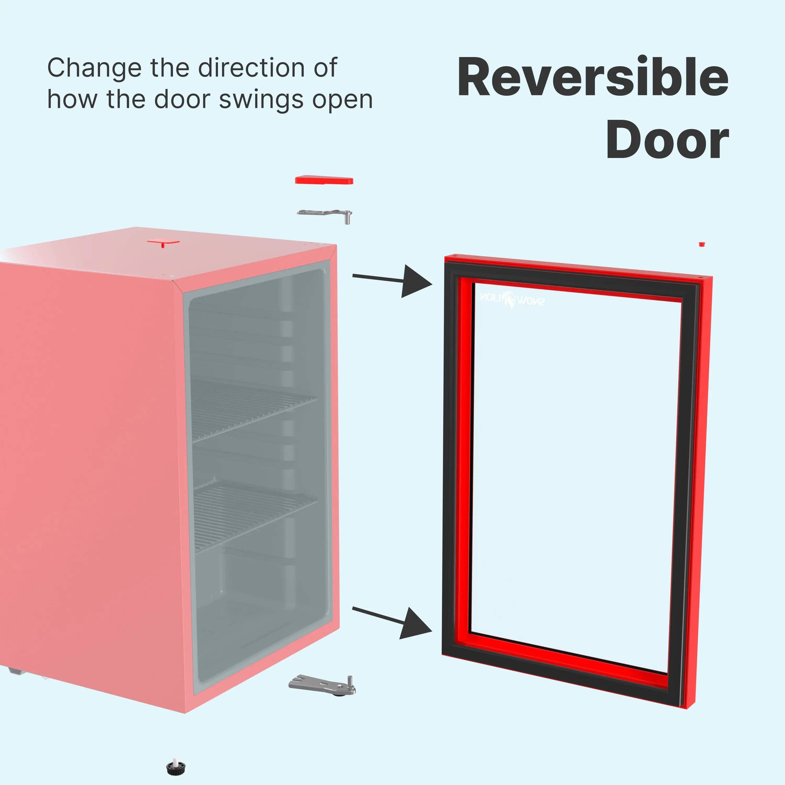 Promounts – wholesale Portable/mini fridge – SnowLion Premium 69L Beverage Refrigerator 2.4 Cu.ft. Freestanding Mini Fridge With Glass Door in Red (OSFG016-RL)2
