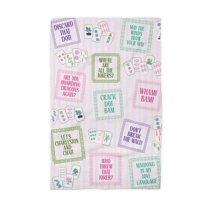 Canary Road - Wholesale Tea Towel - Mahjong Sayings Kitchen Towel Tile Game Decor Hostess Gift