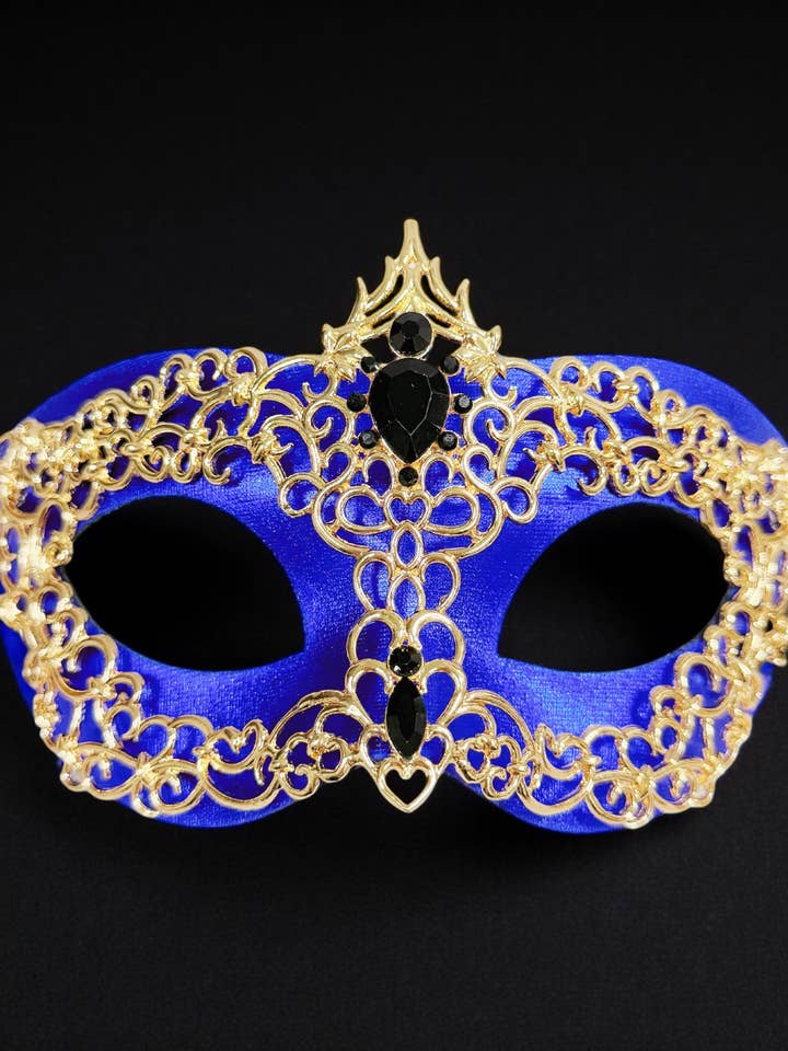 Guld Blå maskerade Maske, 2 i 1 maske, Venetiansk maske for engroshandel hos Happy Dream Gifts