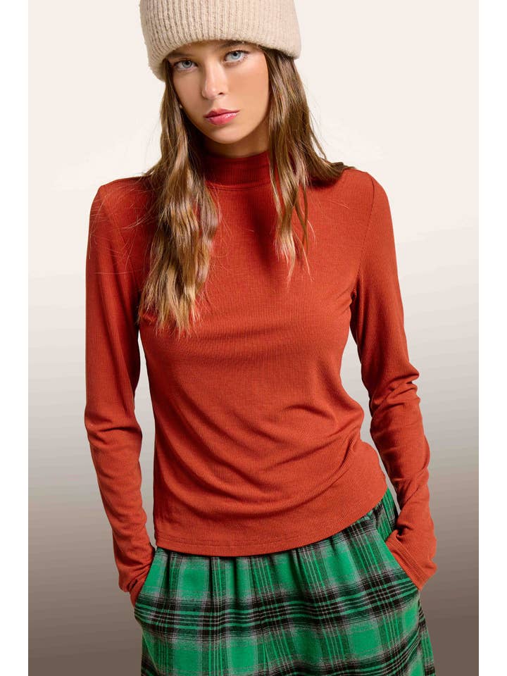 La Miel - Wholesale Gebreide top - Dames - MCT7699-Elastische geribbelde basistop met lange mouwen en ronde hals21