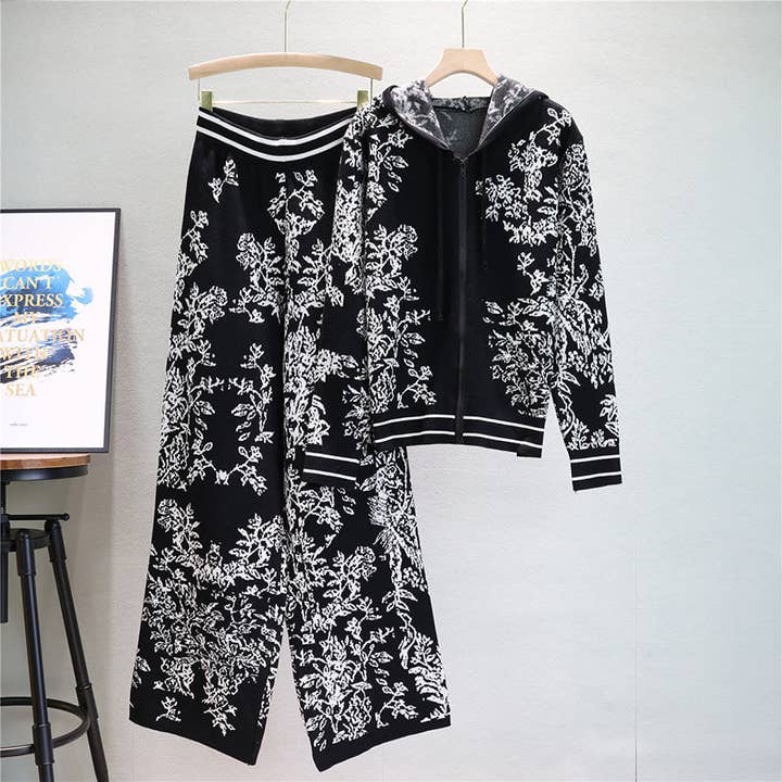 safistyle - Wholesale Lounge Set - Women's - Floral Hoodie and Wide-Leg Pants Set2