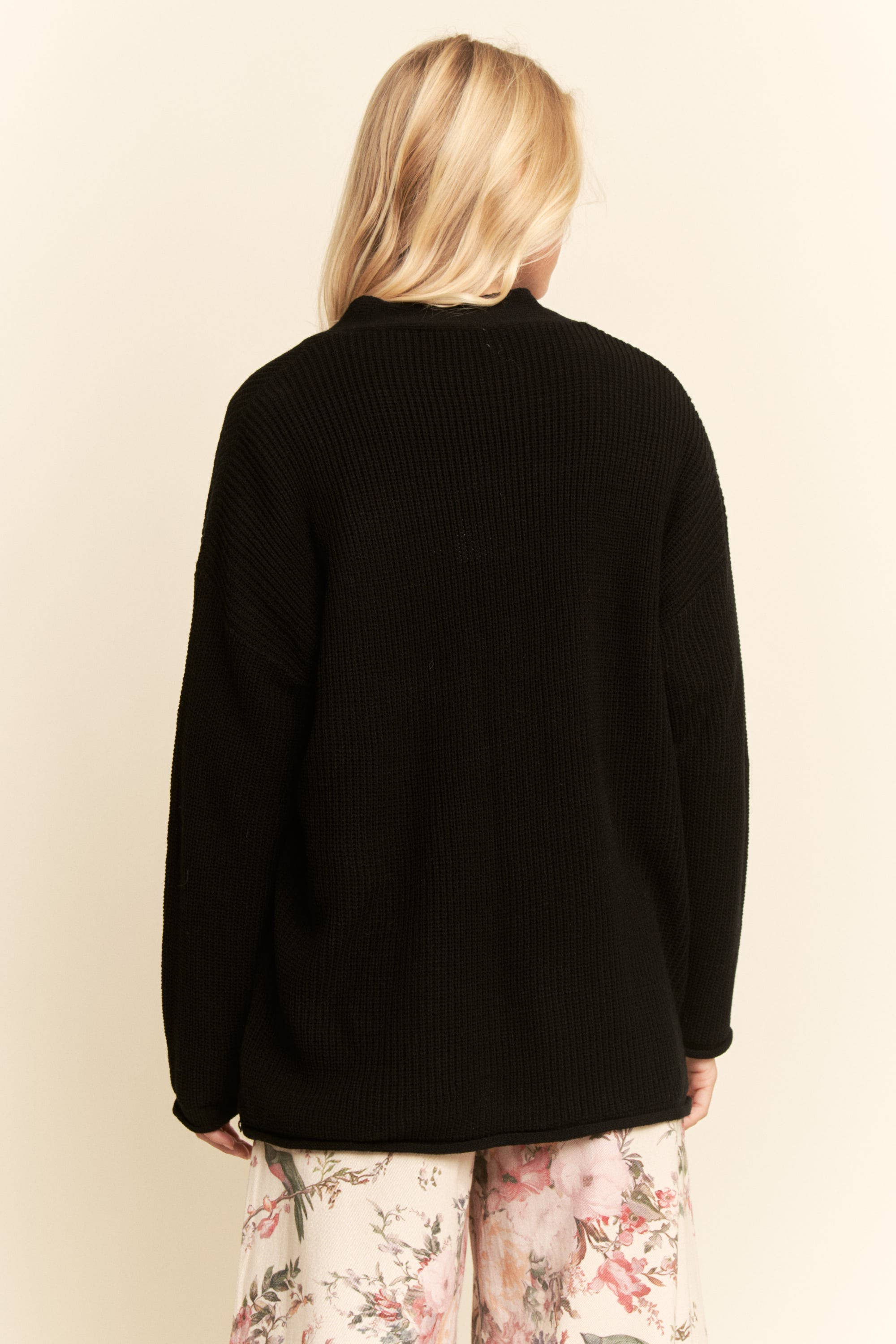 Black LONG OVERSIZED BUTTON-UP CARDIGAN RIBBED TEXTURE for wholesale on Faire4