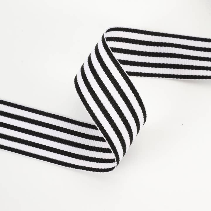 LA Ribbons Wholesale – wholesale Ribbon – Gift wrapping – 1" Printed Grosgrain Ribbon | Stripe Black/White | 20 Yard Roll
1