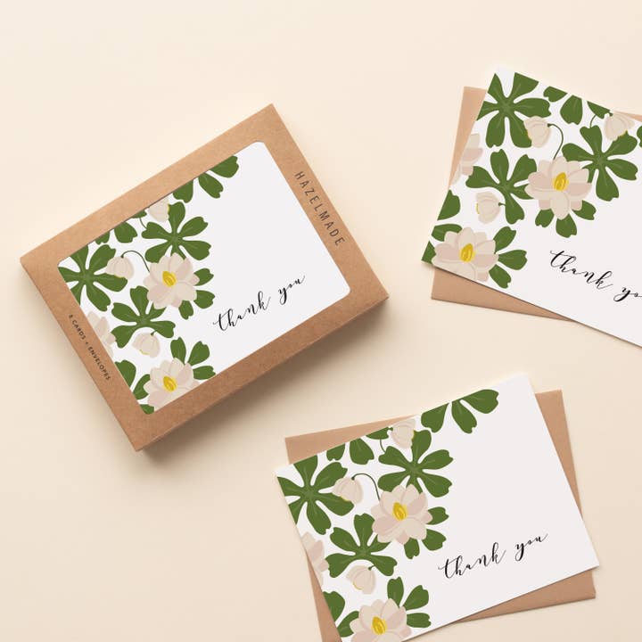 Cartão de Agradecimento Flores Brancas | Cartão de Cumprimentos | Conjunto de Caixa por atacado de HAZELMADE® Tea Towels + Gifts