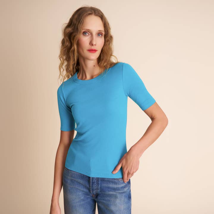 T-shirt Chana ajusté - coton Pima côtelé biologique :: Verseau pour la vente par M.M.LaFleur