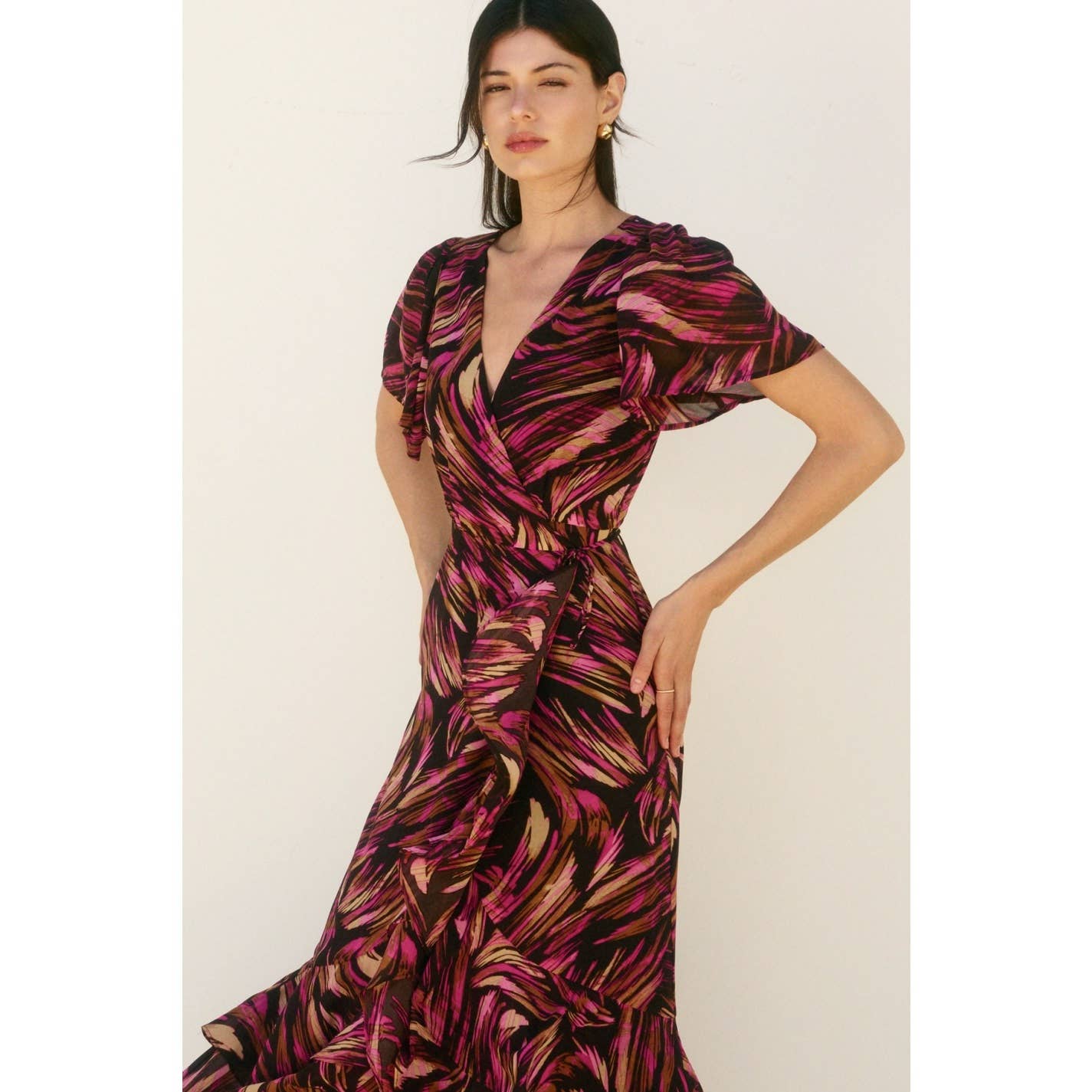 PLUM OCHRE Lights Out Double Ruffled Hem Wrap Dress for wholesale on Faire5