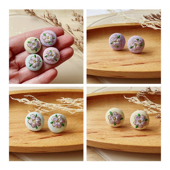 Giggle with Love - Wholesale Stud/Post Earrings - Handmade Small Rose Embroidery Stud Earrings