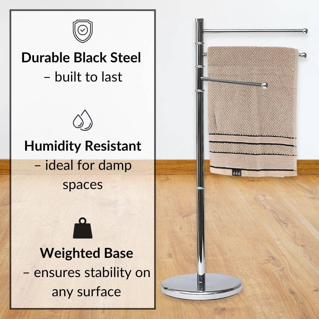 Evideco French Home Goods - Wholesale Towel Holder/Hanger - Freestanding 3-Arm Towel Rack in Stainless Steel6
