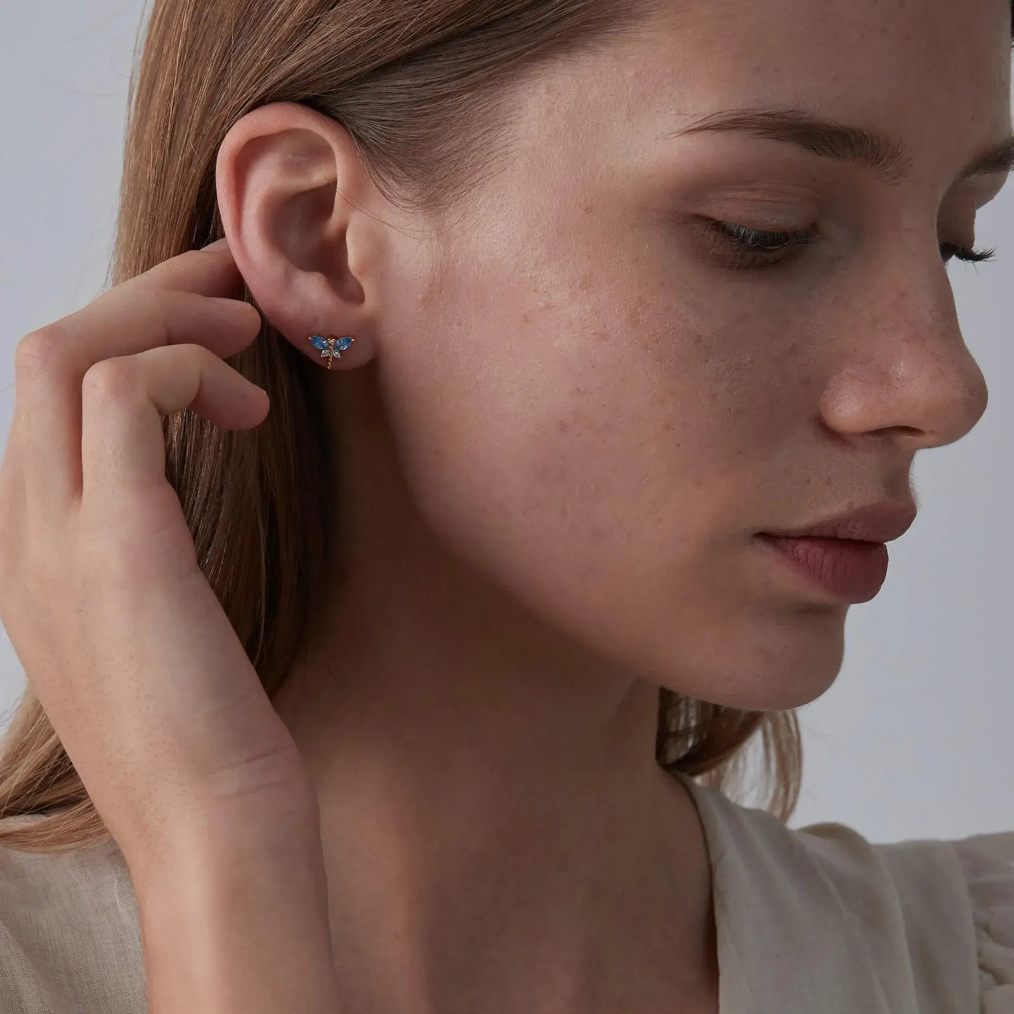 Perimade & Co. LLC – wholesale Stud/post earrings – Tiny Small Blue Dragonfly Earrings in 925 Sterling Silver3