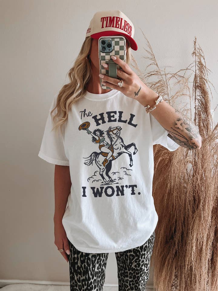 Alley & Rae - Wholesale T-Shirt (Graphic) - Women's - The Hell I Won't Heavyweight Western Cowgirl Tee7