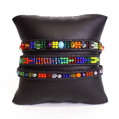 Multicolor Triple Wrap One Piece 1" Wide Bracelet w/ Magnet for wholesale by Sanyork Fair Trade