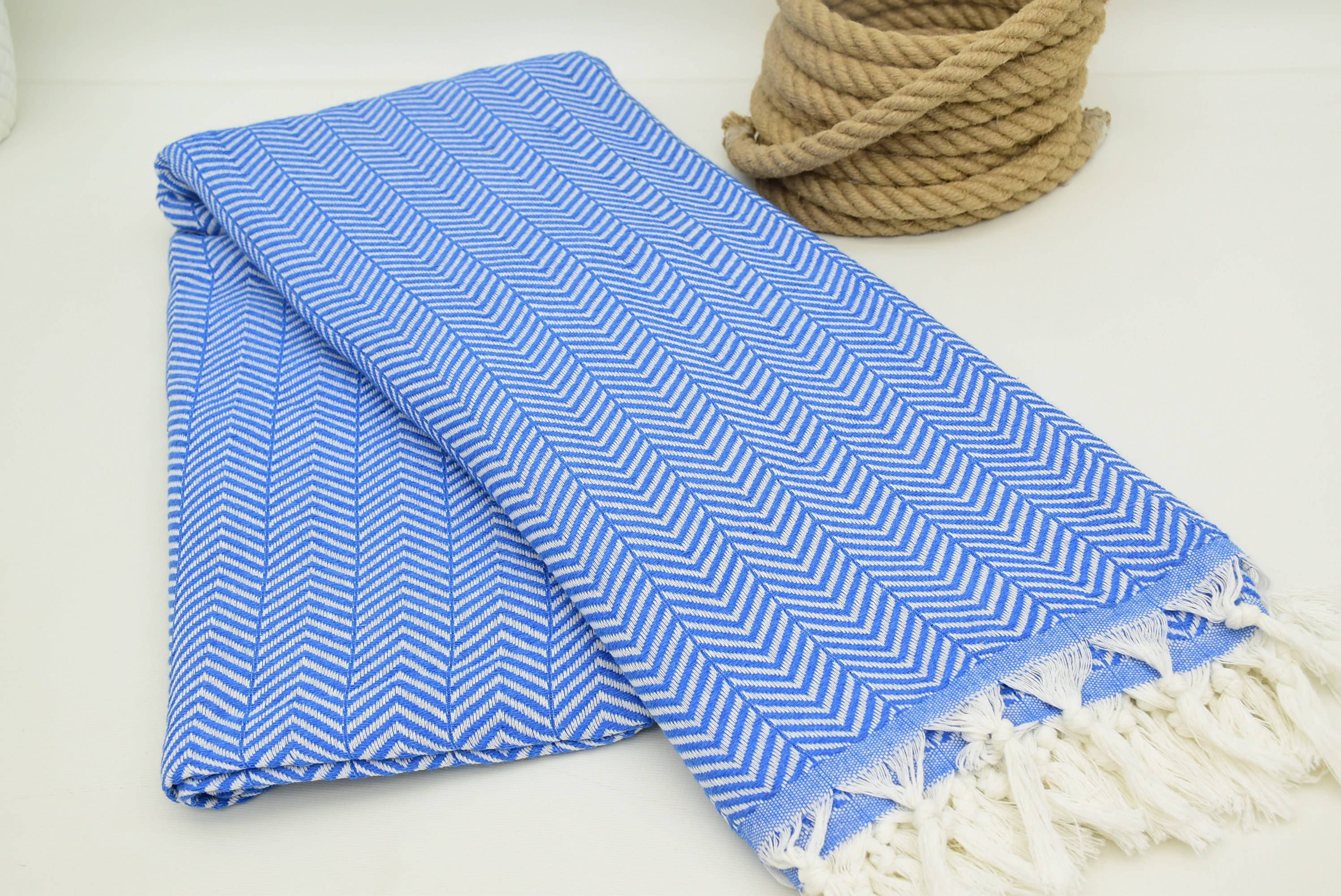 Organic Turkish Towels – wholesale Throw blanket – Ultrasoft Blanket Towel, Blue Herringbone Blanket4