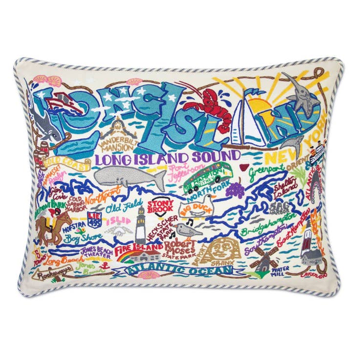 Long Island Hand-Embroidered Pillow for wholesale by catstudio