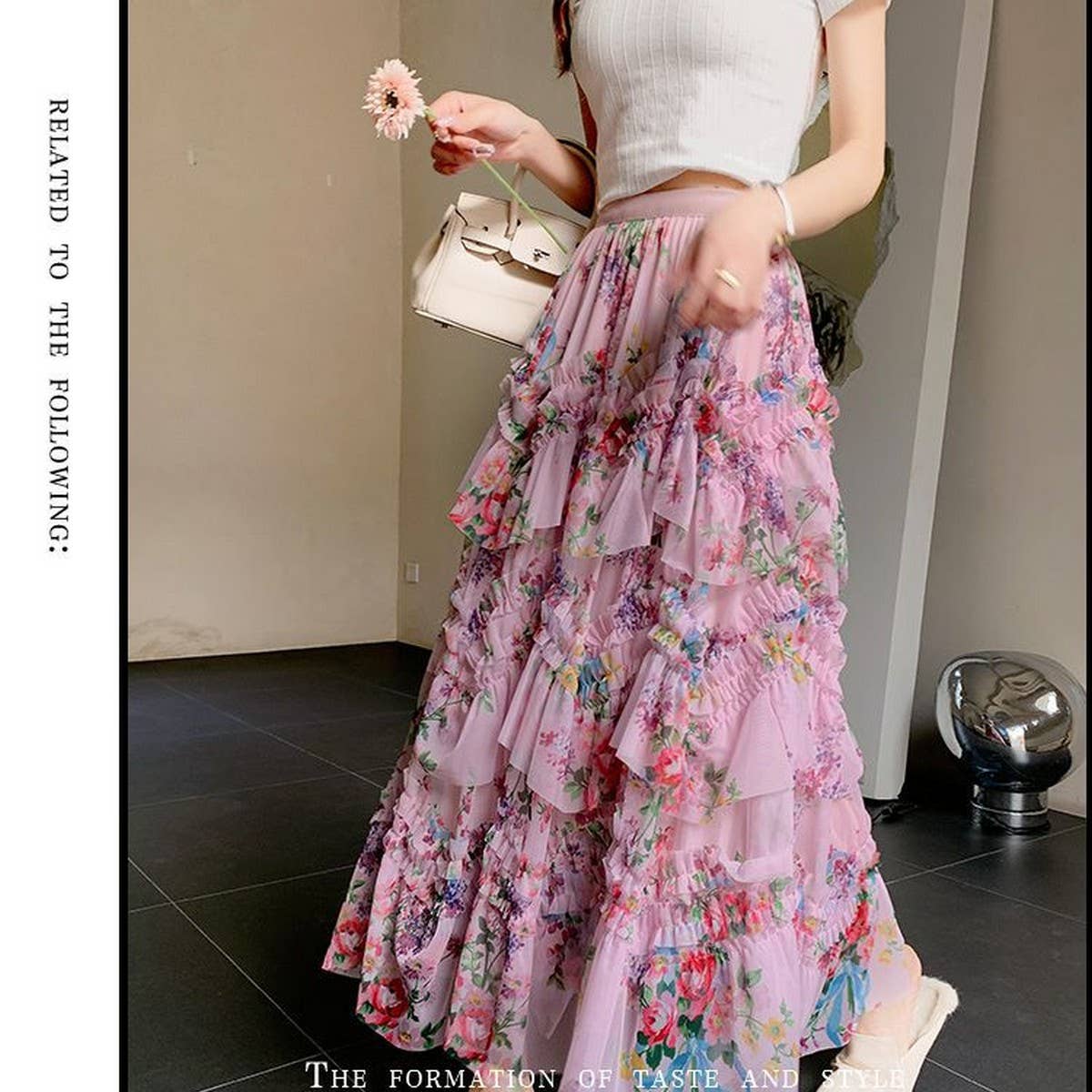 ACCITY - Wholesale Skirt - Women's - COLORFUL FLORAL MESH PRINT PLEATED TULLE SKIRT_CWBLS03998