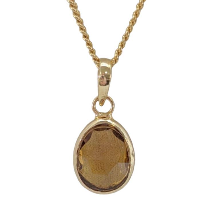 SALE Cherri Cognac Quartz Gold Plate Pendant Necklace for wholesale by Saraswati Imports