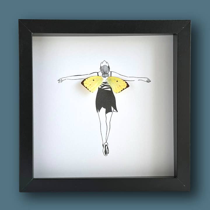 Isms - Vendita all'ingrosso Decorazione da parete 3D - Arte incorniciata a forma di fata ballerina con vera ala di farfalla