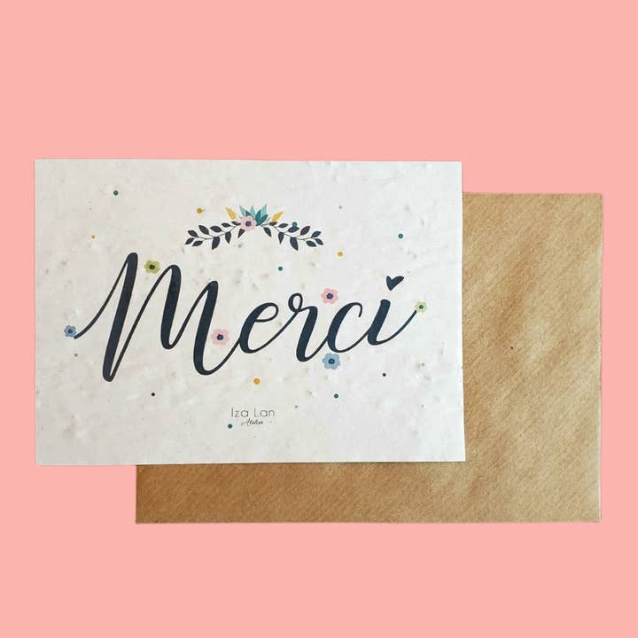 Carte à planter Merci fleurs et pois pour la vente par Iza lan Atelier