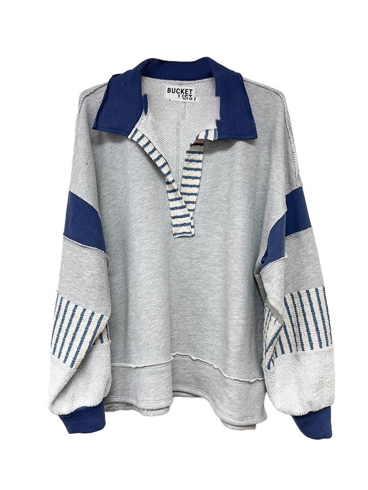 BUCKETLIST - Wholesale Tunic - Women's - T2004C French Terry Knit Color-block Collared Tunic Top