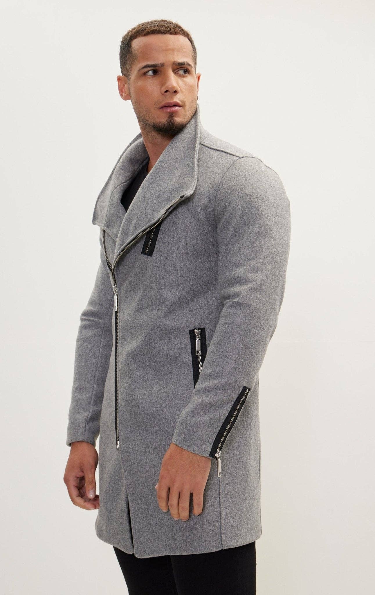 Men's Asymmetrical Zipper Closure Coat - Grey for wholesale on Faire5