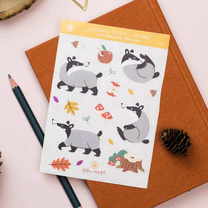 Folha de adesivos de outono de texugo por atacado de Mila made