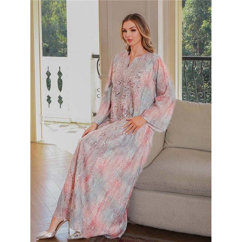 DUSTY ROSE Floral Print Beaded Long Robe for wholesale on Faire3