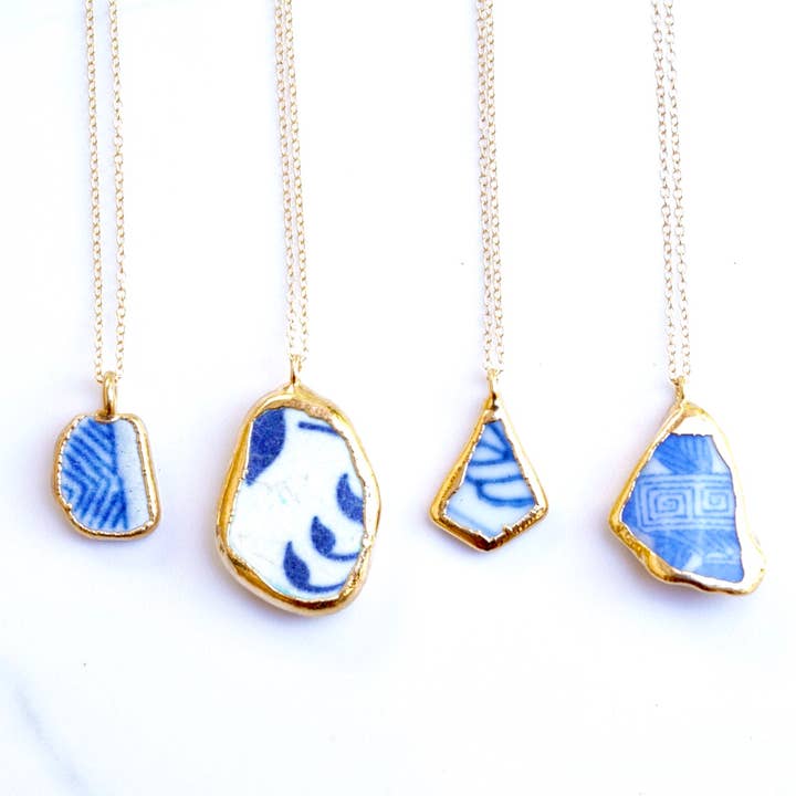 Rise Hawaii Jewelry – Colar pingente/pendente por atacado – Colar de cerâmica do mar mergulhado em ouro 24k3