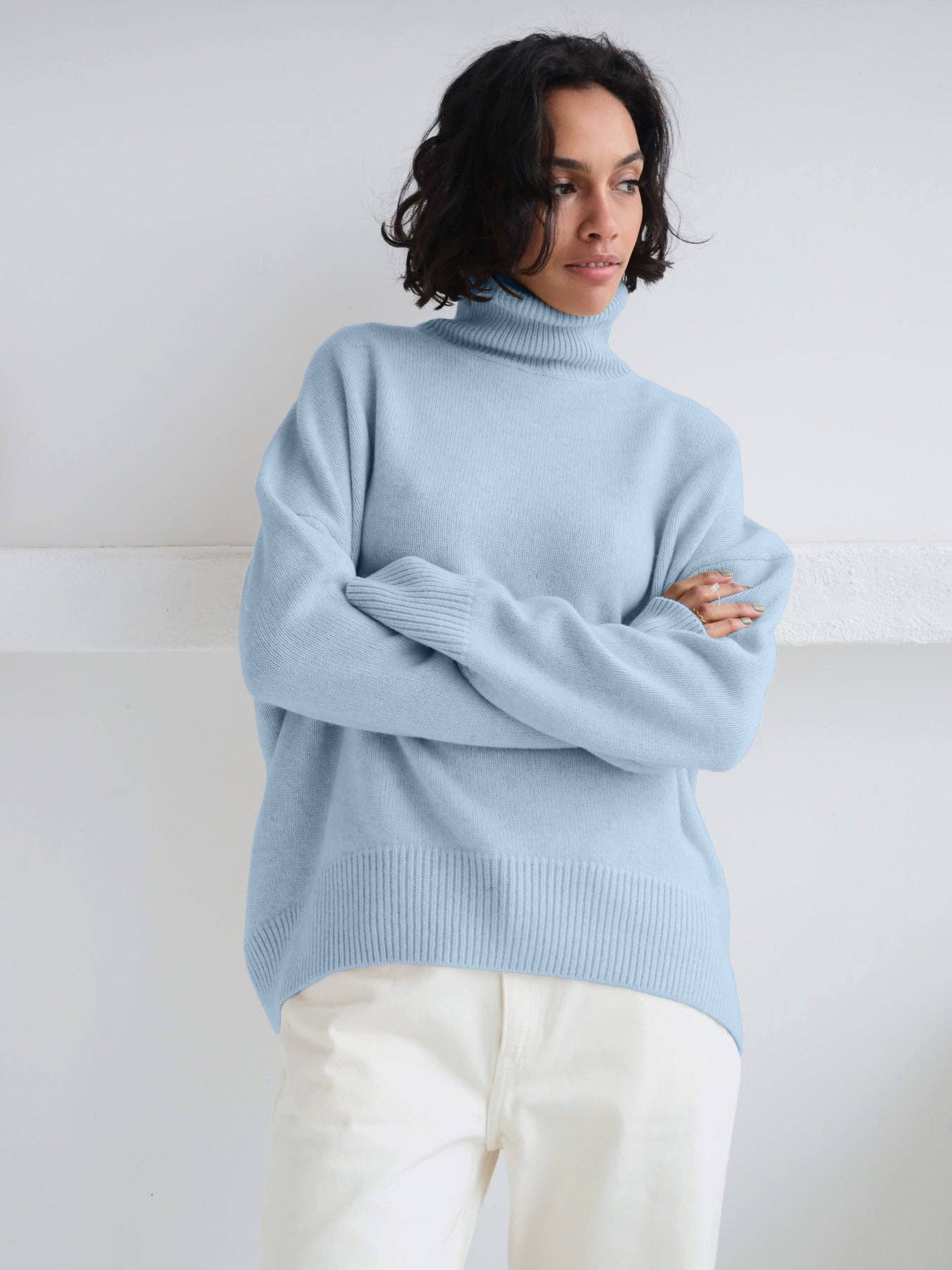 Sweetkama - Wholesale Pullover-trui - Dames - Dames trui met col van effen kleur, gebreid model W00311