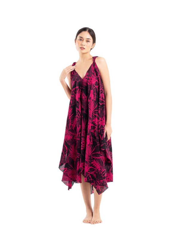 DK Hawaii - Wholesale Dress - Women's - Tropical Floral and Leaves Print Summer Boho Dress1