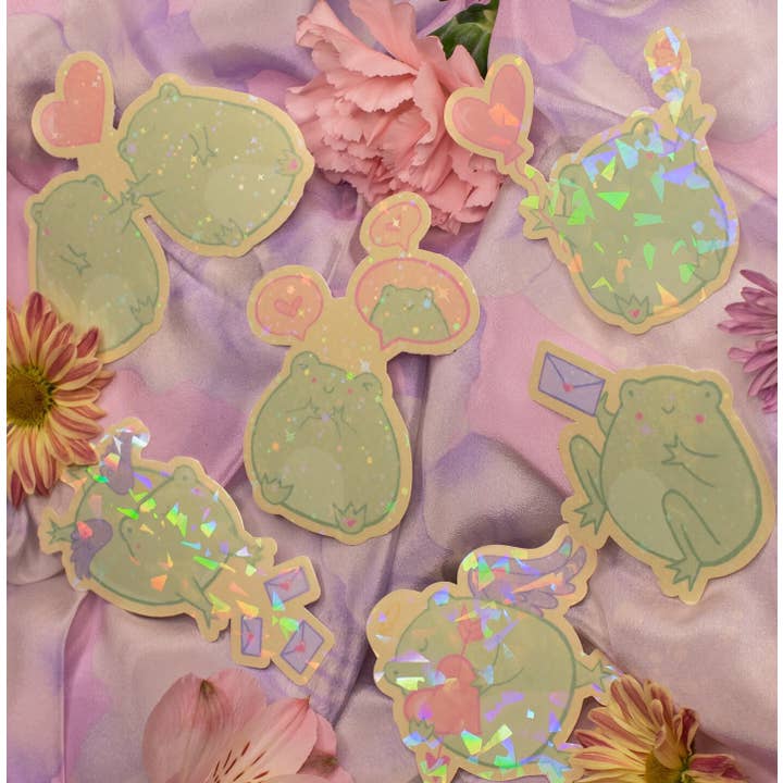 Holographic Kawaii Frog Sticker, Waterproof, Scratch-Resist for wholesale by Ashley Waddell Crafts
