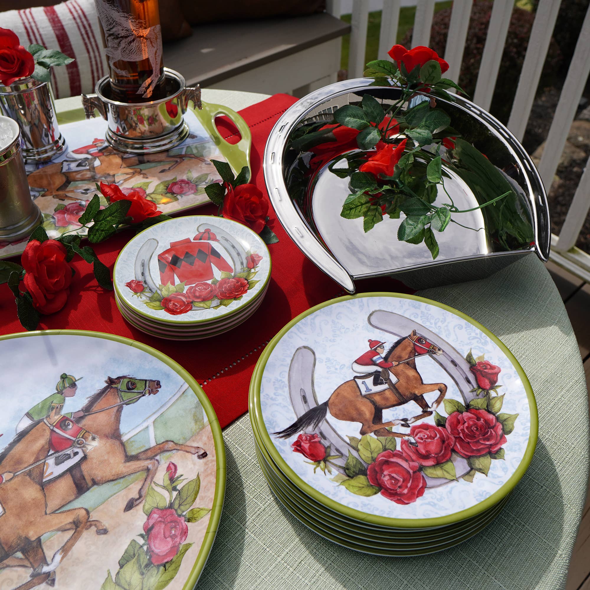 Certified International - Wholesale Cheese Board - Day at the Races Silver Plate Horseshoe Cheese Plate w Knife1