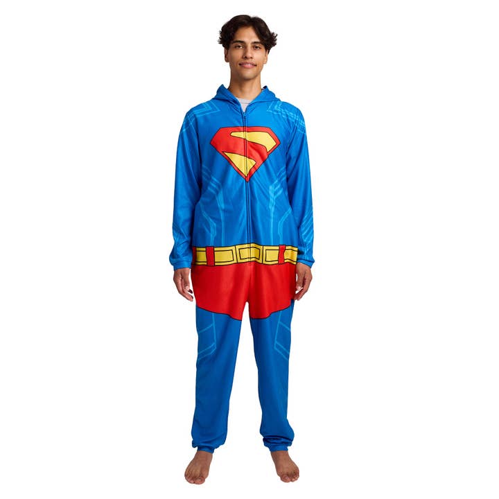 Superman Adult Long Sleeve Hooded Cosplay Onesie Costume Union Suit for wholesale by Bioworld Merchandising