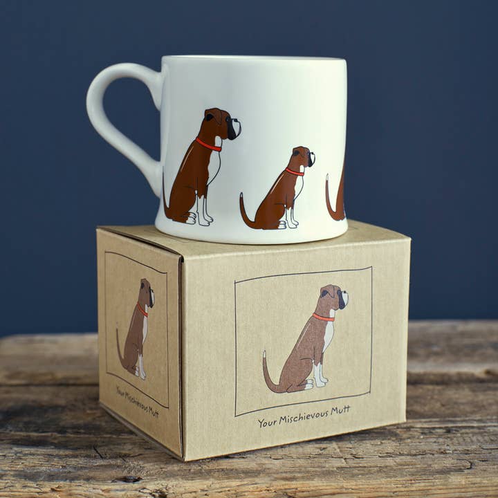 Sweet William Designs - Wholesale Coffee Mug - Mischievous Mutts Dog Mug - Boxer