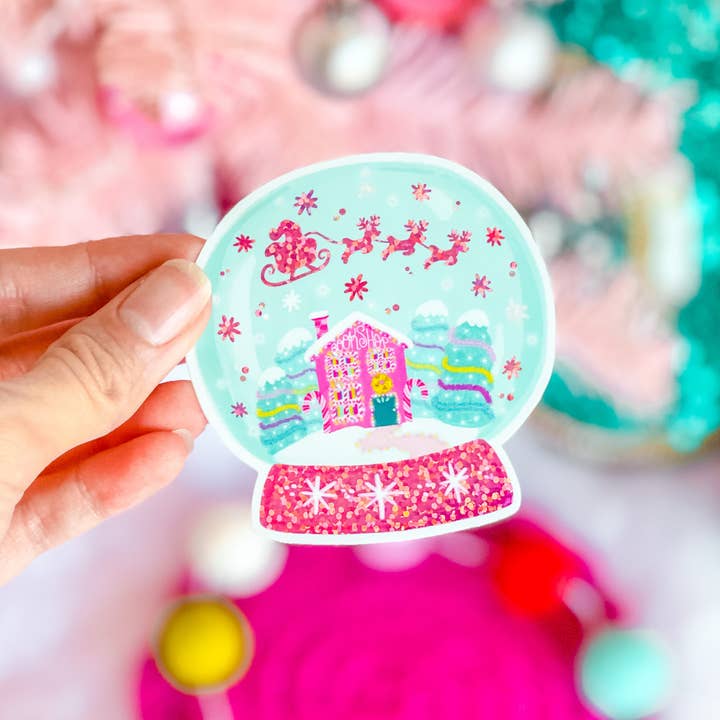 Emily Cromwell Designs - Wholesale Sticker - Christmas Bookshop Snow Globe Glitter Vinyl Sticker