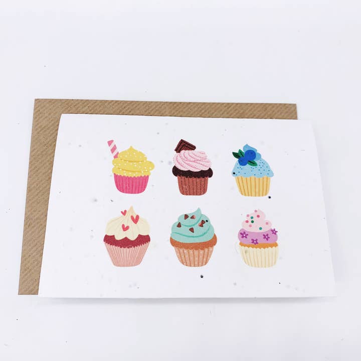 Plantable Greetings Card - Cupcakes for wholesale by PlanetWrapIt