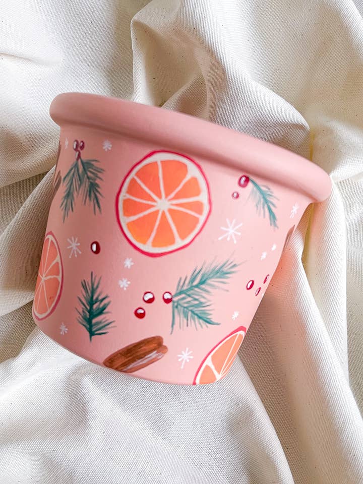Seasonal Holiday Cheers Hand Painted Terracotta Pot for wholesale by Aloe Painted Pots