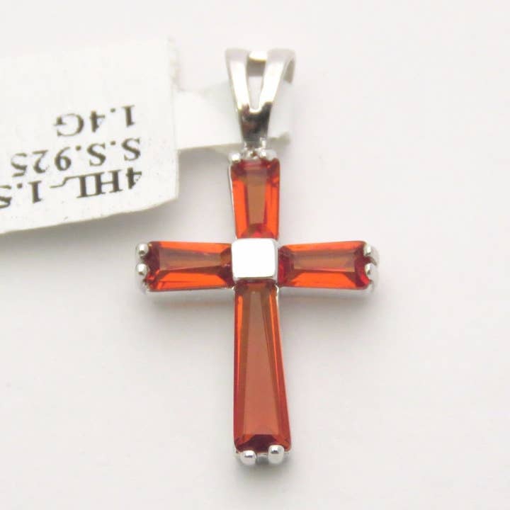 P157 Mt St Helens Red Helenite Cross Pendant White Gold for wholesale by Twan Kee Jewelry