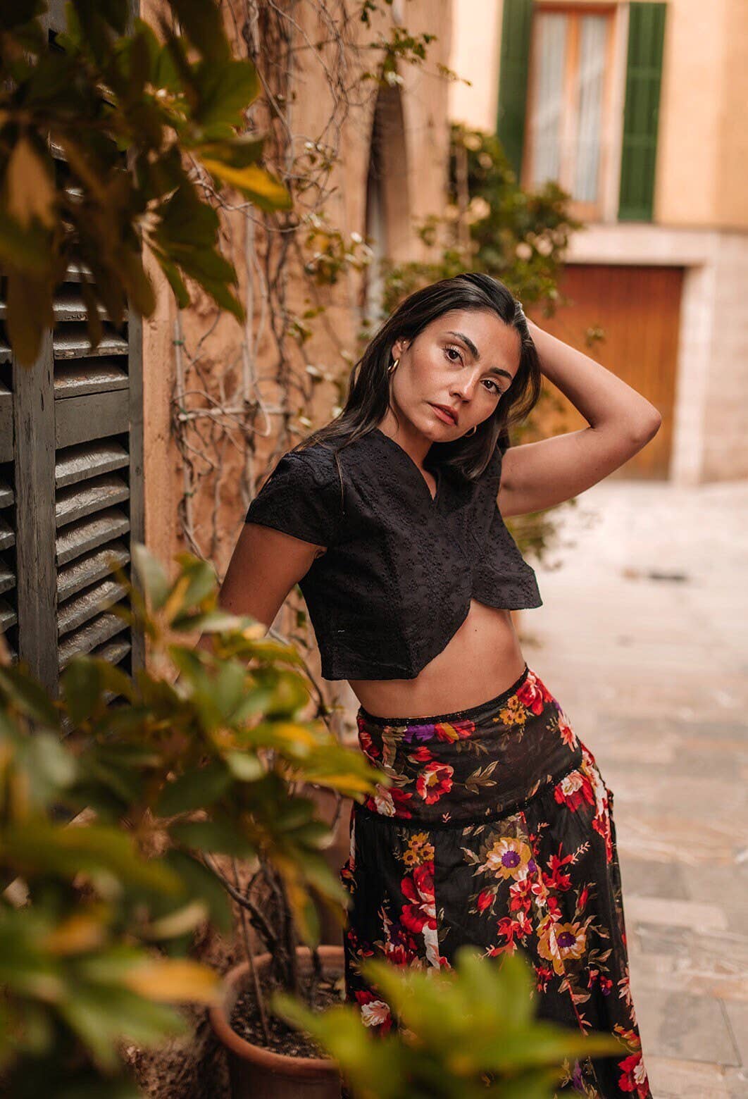 Miss Kitsch – wholesale Skirt – Women’s – Marcelle black floral cotton summer midi skirt, Style2