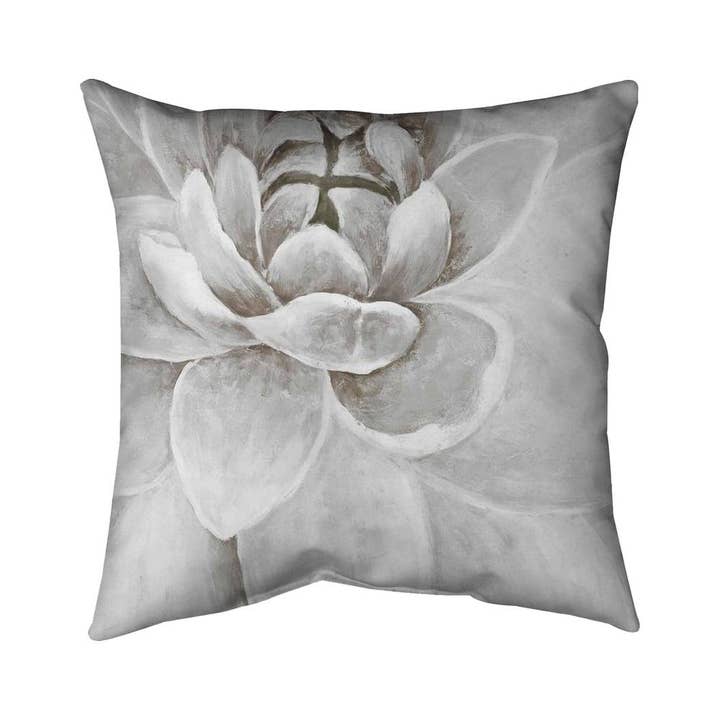 Coussin décoratif moderne à motif botanique de chrysanthème blanc délicat pour la vente par BEGIN HOME DECOR