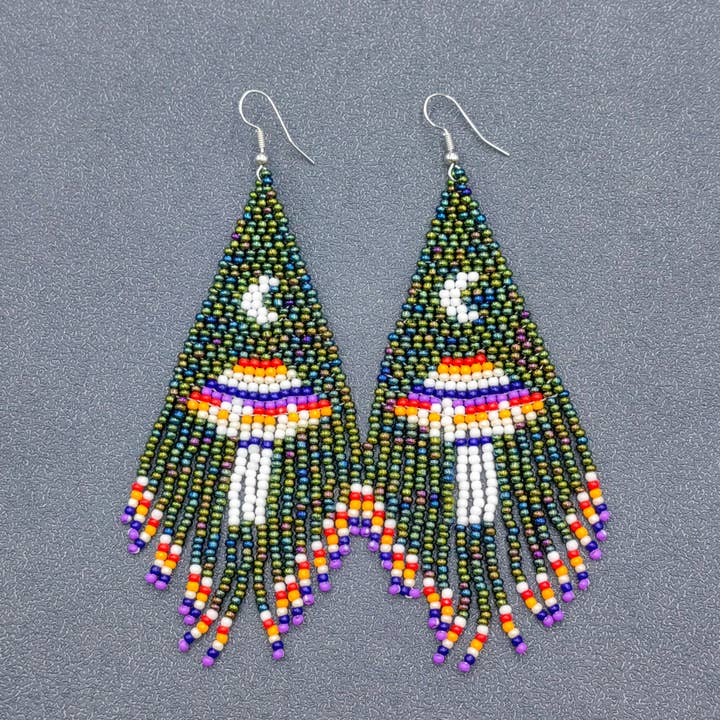 Boho Moonlight Mushroom Seed beads Fringe Earrings - BJ/SB for wholesale by Mio Queena