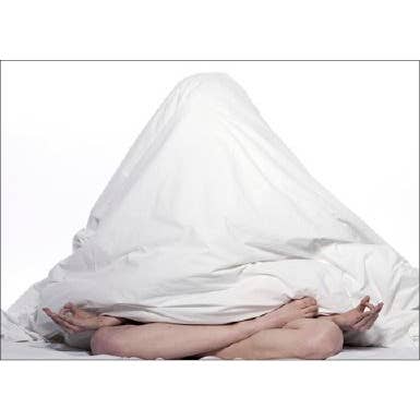 Woman Doing Yoga In Bed Under The Sheets for wholesale by Retrospect Greeting Cards