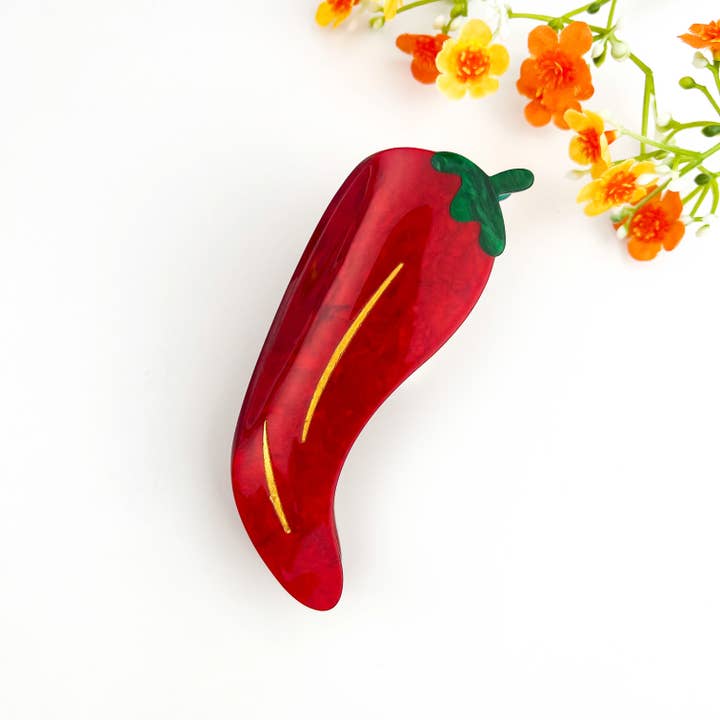 Red πΆοΈ Sweet & Spicy Pepper Hair Claw β Fun Acetate Clip for wholesale on Faire1