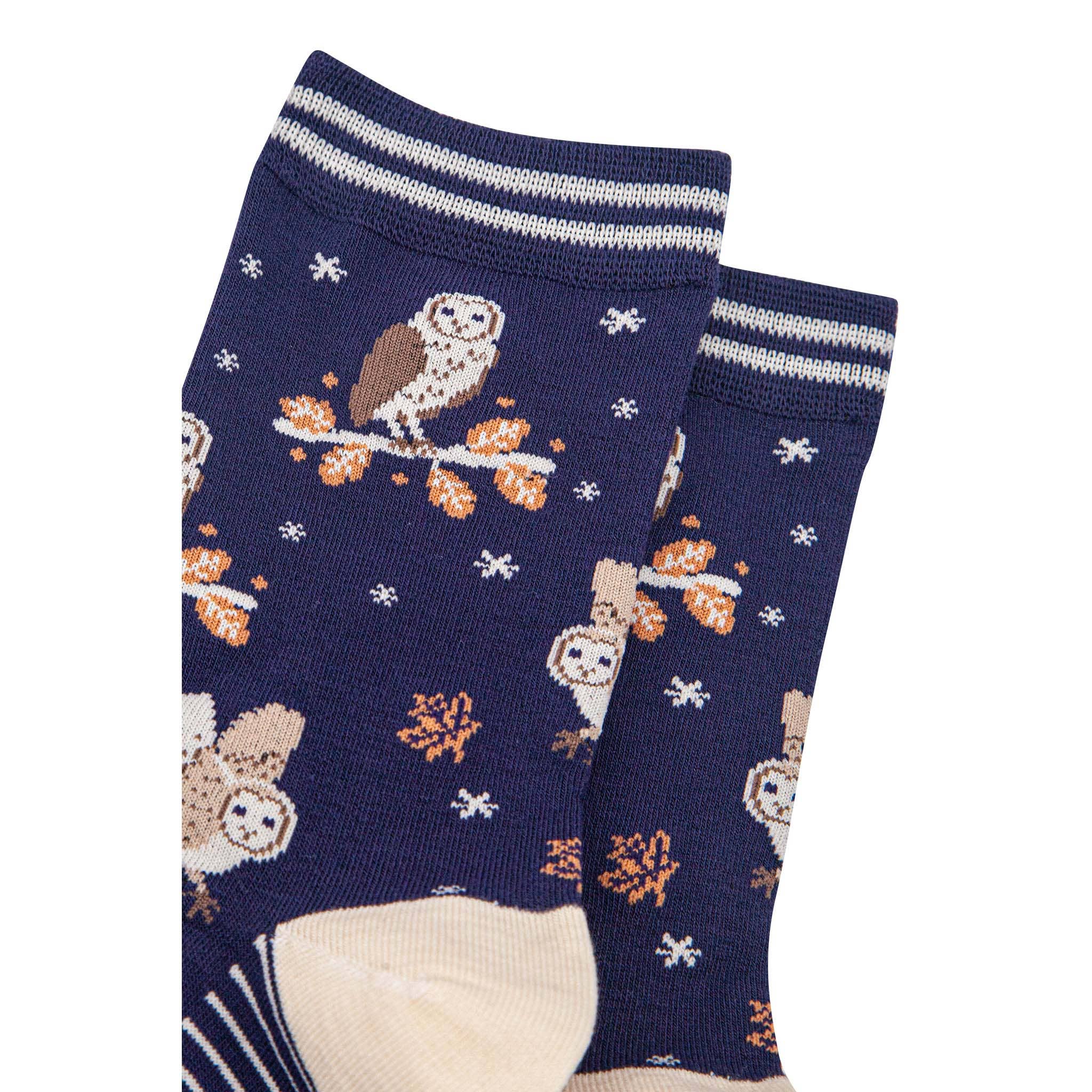 Sock Talk - Wholesale Socks - Women's - Women's Bamboo Socks - Navy Blue/Cream, Barn Owls2