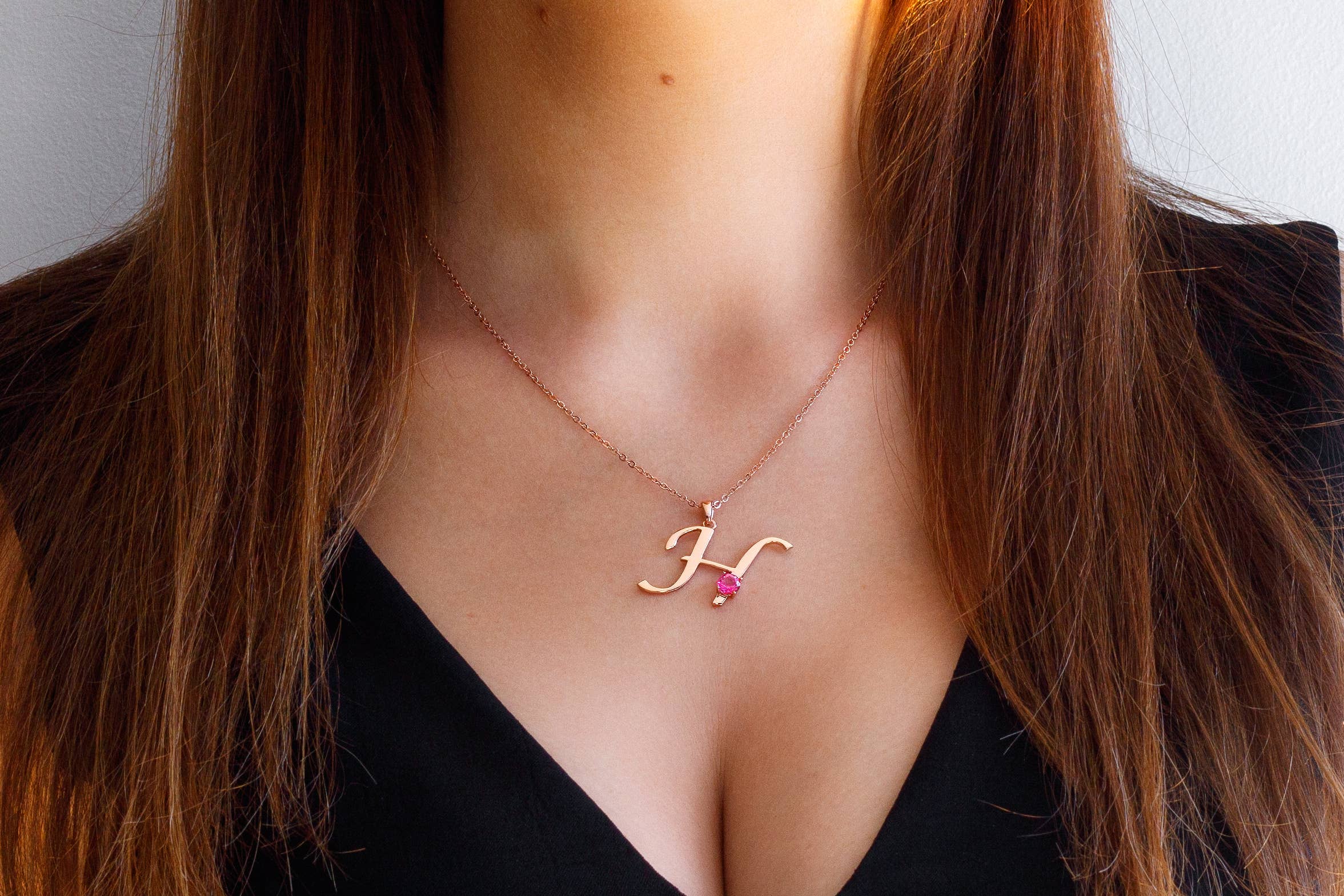 Thesoftcheek Jewelry - Wholesale Pendant/Charm Necklace - Initial Letter Necklace Silver Rose Gold Vermeil- Pink Topaz11