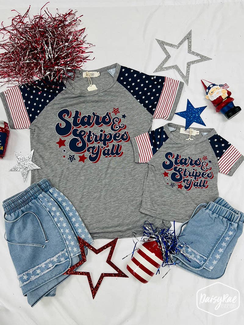Mix Pattern Stars & Stripes Y'all Raglan Tee for wholesale on Faire3