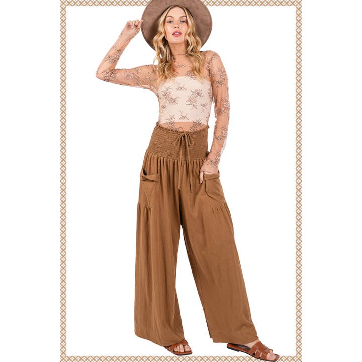 Sage + Fig - Wholesale Pants - Women's - RELAXED WIDE-LEG SMOCKED PANTS (SP7105)