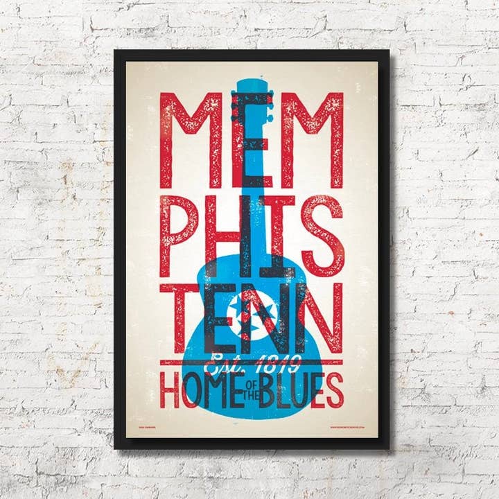 Memphis Rustic Letterpress Style Art Print Wall Decor for wholesale by Red Robot Design & Illustration