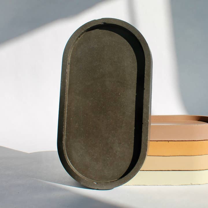 Ovale Betonschale in Schwarz für den Großhandel von House of Ivy