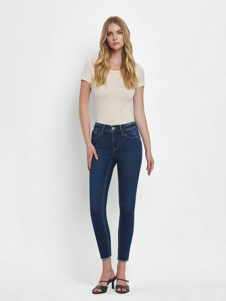 MID RISE RAW HEM CROP SKINNY JEANS V2159D for wholesale by VERVET by FLYING MONKEY