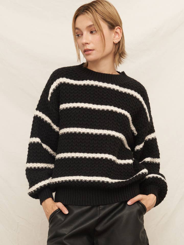 Puff Sleeve Striped Sweater for wholesale by En Crème
